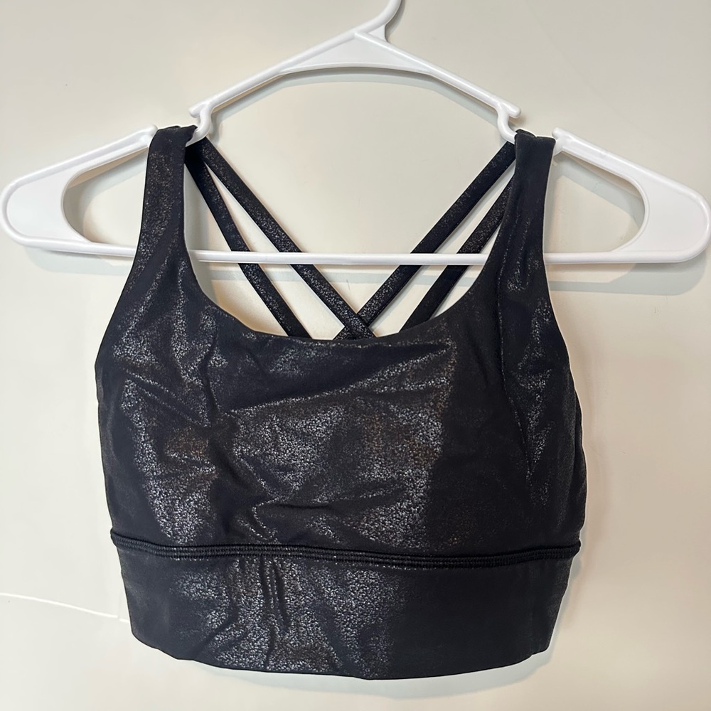 Lululemon Black and Silver Foil Print Energy Bra Size 4